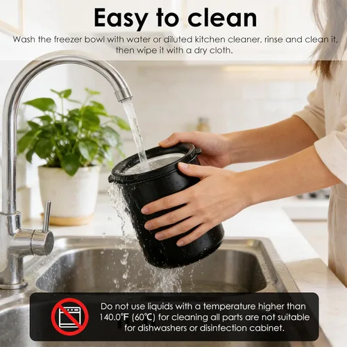 Vista 6 de KITOART Máquina para hacer helados, mini máquina eléctrica de alta calidad para helados, sorbetes y yogur congelado, funcionamiento de bajo ruido