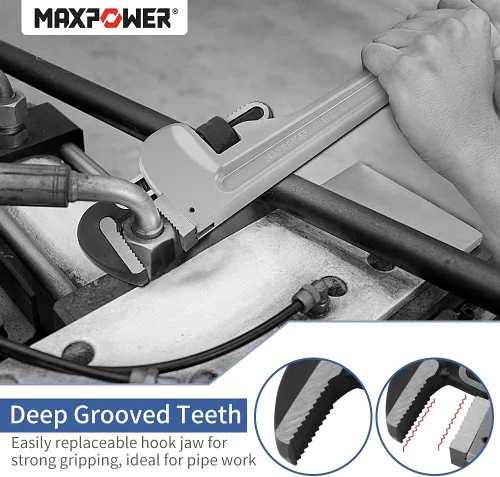 Vista 3 de MAXPOWER Juego de llaves de tubo, llave de fontanería recta de 14 pulgadas y 24 pulgadas