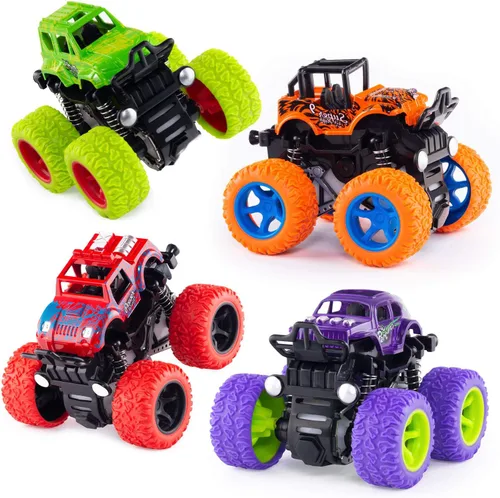 Vista 11 de LONANDY Monster Trucks para niños de 4 a 7 años, paquete de 4 camiones de juguete Push Go Pull Back para niños de 2 a 4 años, el mejor regalo