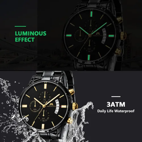 Vista 7 de MEGALITH Mens Watches 45mm Chronograph Quartz Mens Wrist Watches Stainless Steel Waterproof Business Dress Watches for Men Luminous Date Gifts for