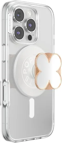 Vista 13 de PopSockets PopTop, agarre adhesivo para teléfono con parte superior intercambiable, esmalte - trébol oro rosa