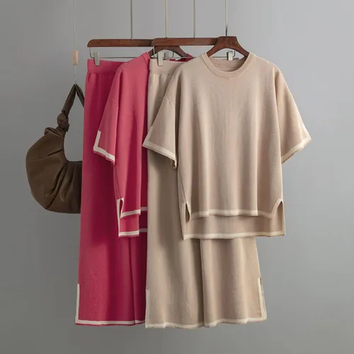 Vista 3 de Hugncmy Conjunto de 2 piezas para mujer, de manga corta, holgado, de algodón, lino, pantalones casuales, de dos piezas