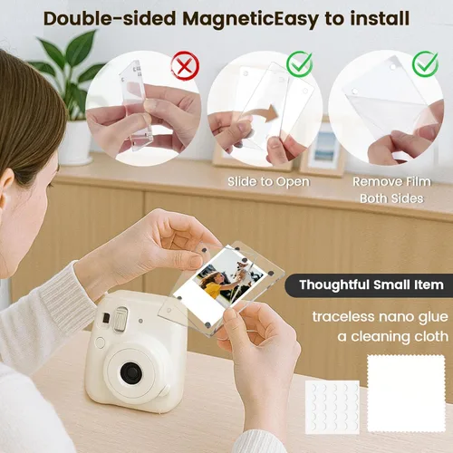 Vista 4 de Marco de fotos acrílico magnético DomeStar 2.4 x 3.5 pulgadas, paquete de 8 soportes de doble cara para refrigerador, casillero o gabinete de metal