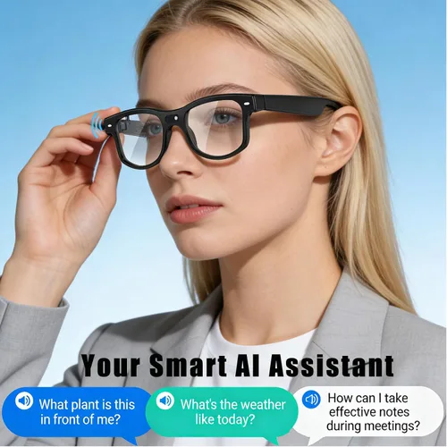 Vista 5 de AI Smart Glasses with Camera, 8MP HD Video Recording Camera Smart Sunglasses, Bluetooth Translation Sunglasses, Touch Control Open Ear Audio