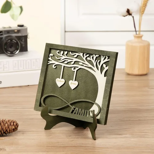 Vista 5 de Árbol genealógico con etiqueta de corazón, placas de madera grabadas personalizadas, regalos personalizados para madres, padres, escritorio, nombres
