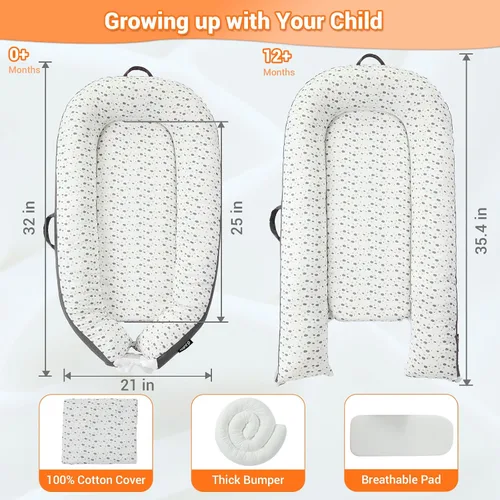 Vista 5 de JOLLITO Tumbona de bebé para niñas y niños, funda para tumbona infantil, artículos esenciales para recién nacidos de 0 a 12 meses, alfombra de juego