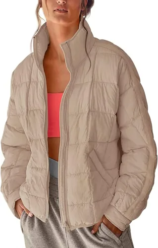Vista 2 de HUANKD Abrigo de invierno para mujer, color sólido, manga larga, bolsillos, chaqueta de algodón para otoño y cremallera