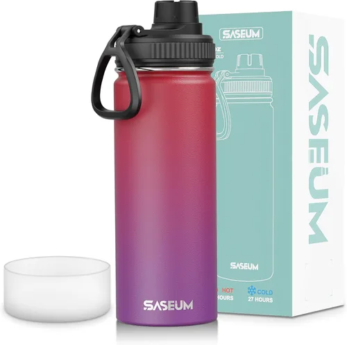 Vista 12 de SASEUM Botella de agua de acero inoxidable de 12 onzas, botella aislada sin BPA con tapa de boquilla a prueba de fugas, botella de metal de boca
