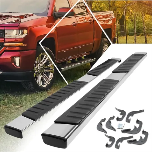 Vista 11 de Estribos de aluminio negro de 6 pulgadas, barras Nerf compatibles con Silverado Sierra 1500 2500 3500 Crew Cab 07-19