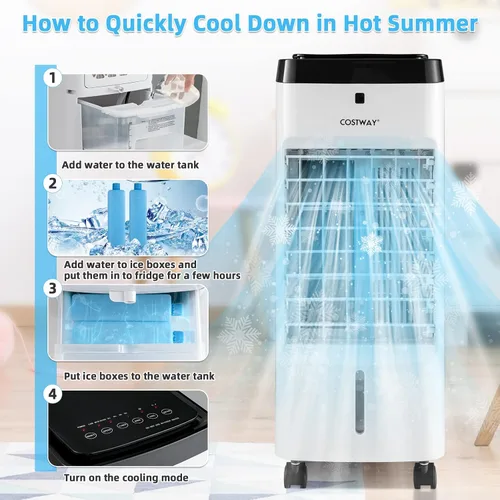 Vista 5 de COSTWAY Enfriador de aire evaporativo, 3 en 1 portátil, silencioso y humidificador con control remoto, 4 modos, oscilación de 70°, temporizador