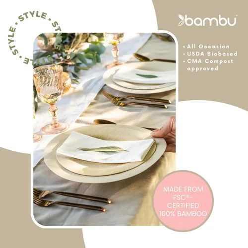 Vista 4 de Bambu, Platos redondos desechables de bambú de 7 pulgadas, orgánicos, biodegradables, respetuosos con el medio ambiente, platos de boda y fiesta