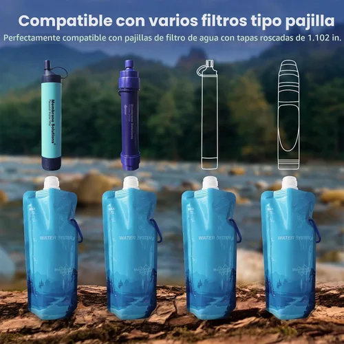 Vista 3 de Membrane Solutions Botella de agua plegable de 23 onzas, botella de agua plegable con mosquetón, sin BPA, a prueba de fugas para viajes, camping