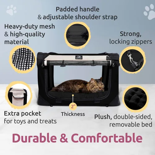 Vista 8 de Transportador de mascotas para gatos y perros, lado suave, mediano de 20 x 13 x 13 pulgadas, se adapta a la mayoría de gatos o perros pequeños