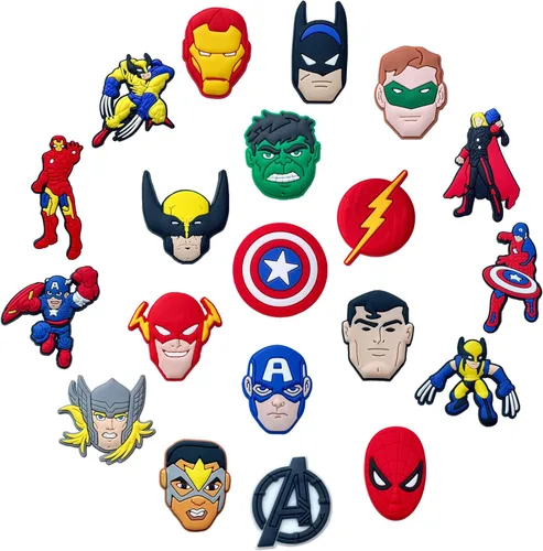 Vista 2 de 50 Pcs Superhero Crock Shoe Charms for Croc Boys Cute Cartoon Bubble Slide Shoe Charms for Wristband Bracelets Spider Shoe Charms for Man Sandals