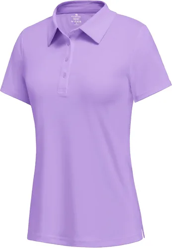 Vista 15 de PINSPARK Polo de golf de 4 botones para mujer, UPF 50+, secado rápido, atlético, camiseta de tenis con cuello, ajuste relajado