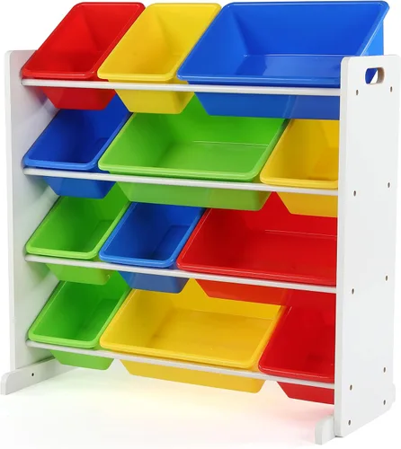 Vista 12 de Humble Crew Organizador de almacenamiento de juguetes para niños con 12 cubos de plástico, camuflado, contenedores extraíbles para sala