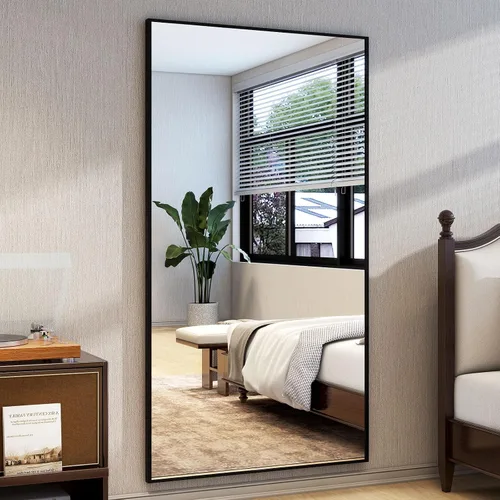 Vista 2 de Easly - Espejo de longitud completa de 34 x 76 pulgadas con soporte, espejo grande rectangular de pie para dormitorio, sala de estar o armario, Negro