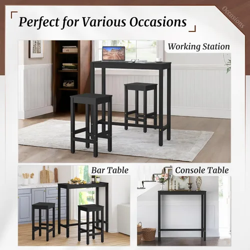 Vista 6 de Taburetes de bar de 26 pulgadas, juego de 2 sillas de bar, asiento de encimera de cocina con reposapiés, taburetes de madera de acacia para comedor