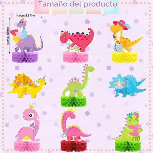 Vista 2 de 9 piezas de decoración de fiesta de cumpleaños de dinosaurio, centros