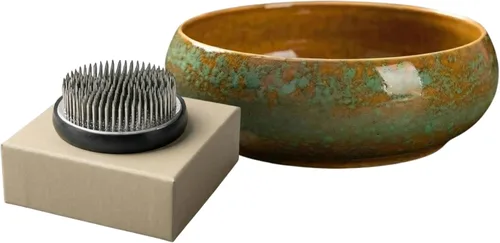 Vista 12 de Water Lotus - Juego de maceta de tazón de compota japonesa con rana floral de 1.8 pulgadas, ideal para Ikebana, arreglo floral y plantación Azul