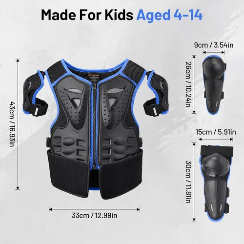 Vista 6 de Conjunto de casco de motocross y armadura corporal para jóvenes, equipo de seguridad de motocross ATV de 4 a 14 años con gafas, guantes, rodilleras