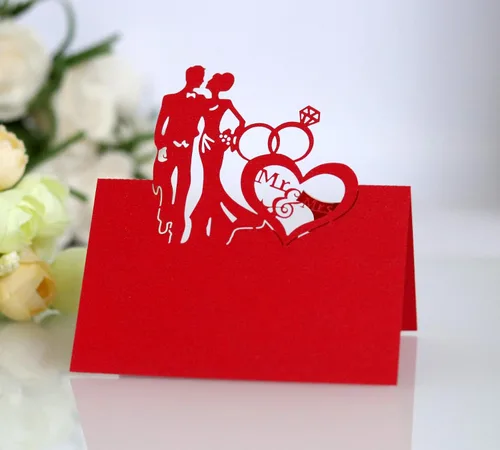 Vista 9 de 50 tarjetas de lugar, tarjetas de mesa, tarjetas de nombre para ajuste de mesa, romántico, amante, corazón, tarjeta de papel, banquete de asiento 3d