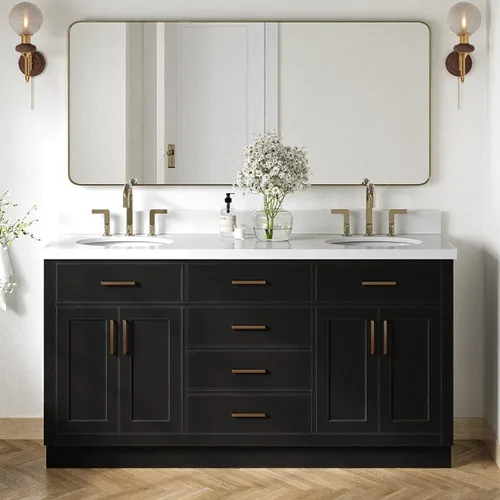 Vista 89 de ARIEL Hepburn - Tocador de baño de 30 pulgadas con fregadero, madera maciza, encimera y protector contra salpicaduras de cuarzo blanco puro de 1.5