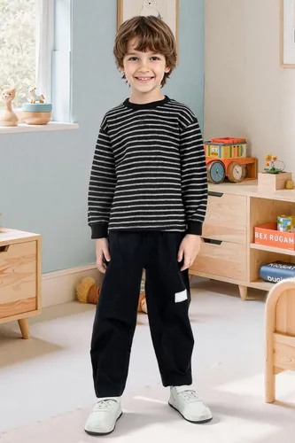 Vista 2 de Cooraby Pack de 4 Camisas de Manga Larga Térmicas para Niños con Rayas y Sólidas, Camisetas de Algodón Suave para Niños y Pequeños