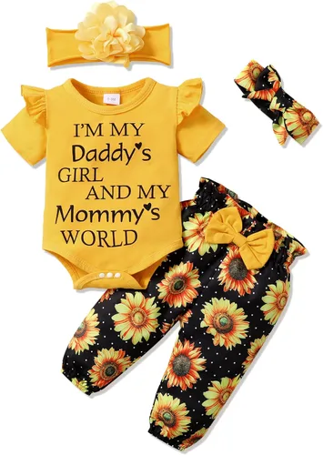 Vista 20 de SUNNY PIGGY Ropa para bebé recién nacida, 4 piezas, lindos trajes de otoño Rosa (Bow Pink)