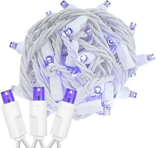 Vista 16 de Novelty Lights Guirnalda de luces de Navidad de 25 pies, 50 bombillas LED rosas en cable blanco, espacio de 6 pulgadas, iluminación conectable