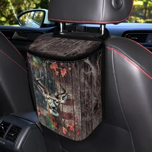 Vista 14 de Talayituse Cubo de basura portátil con estampado de camuflaje de bandera estadounidense, accesorios interiores de vehículos multifuncionales