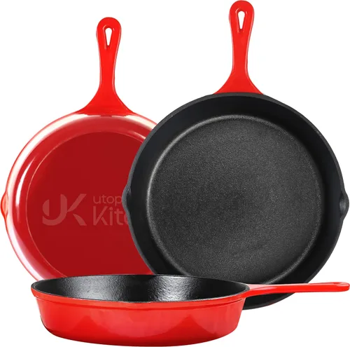 Vista 8 de Utopia Kitchen Juego de sartenes de hierro fundido de 3 piezas, sartén para chefs, sartenes de hierro fundido pre-sazonadas, 6, 8 y 10 pulgadas