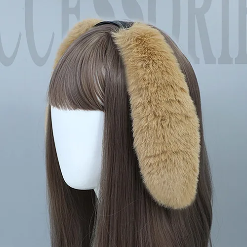 Vista 2 de Faylay Diadema peluda con orejas de conejo para mujer, accesorios de fiesta (LZTECE-camel)