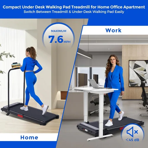 Vista 7 de Compact Treadmills for Home, 3.0HP Portable Walking Pad Treadmill with Incline, 0.6-7.6MPH Electric Walking Pad Treadmill with Handle Bar, Mini