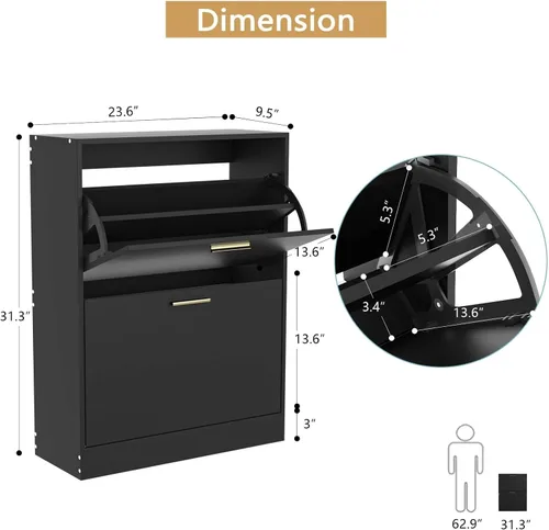 Vista 2 de LYNSOM Armario de zapatos, organizador de zapatos con 2 cajones abatibles, moderno almacenamiento de zapatos de entrada con pantalla superior