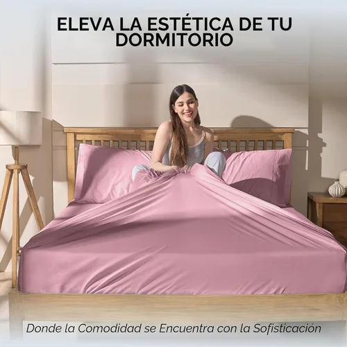 Vista 5 de Twin Sheet Set, 500 TC Single-Ply Cotton Sateen, 3-Piece, Blush