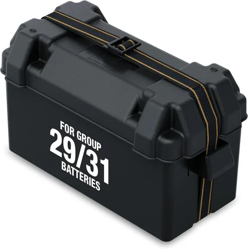 Vista 8 de Attwood 9082-1 Caja de batería pequeña con kit de montaje y correa, compatible con baterías de la serie 16 y U1, color negro
