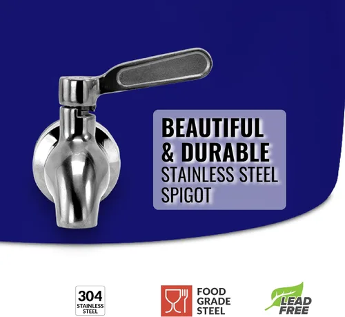 Vista 2 de Dispensador de agua de cerámica de porcelana Geo Sports, soporte de madera de 8 pulgadas, grifo de acero inoxidable, válvula incluida. Se adapta a