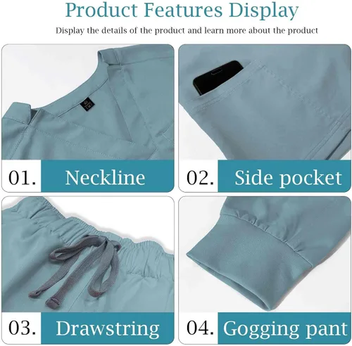 Vista 2 de VIAOLI Conjunto de ropa quirúrgica para mujer, conjunto de camiseta médica y pantalón deportivo, ropa de trabajo, traje deportivo moderno y clínico