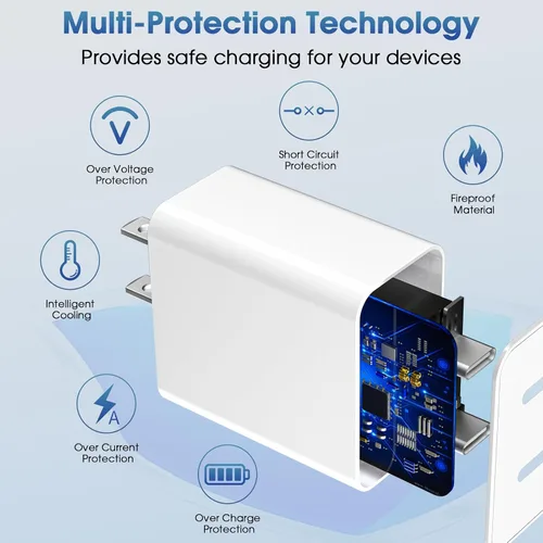 Vista 3 de Cargador para iPhone 17 Pro Max de carga rápida, 40 W Dual USB C Bloque de carga rápida con cable de carga tipo C de 6 pies para iPhone 17/17 Pro/17