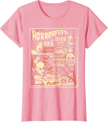 Vista 13 de Camiseta de terror vintage con póster de Halloween y película de terror Negro