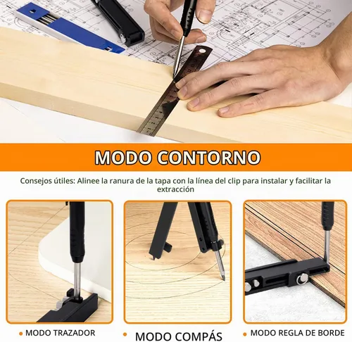 Vista 5 de Saker Herramienta de Trazado Multifunción - Lápiz de Construcción - Herramienta de Trazado de Aleación de Aluminio con Lápiz para Agujeros