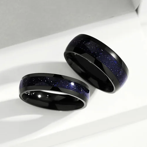 Vista 5 de Anillos de promesa personalizados para parejas, anillos a juego con piedra arenisca azul vid y negro para parejas, juego de anillos de compromiso