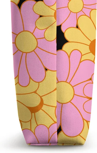 Vista 3 de Retro Groovy Flowers Floral Hippie 70s Cute Pink Yellow Tote Bag