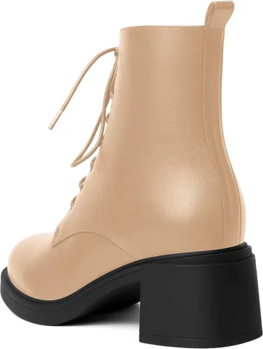 Vista 97 de ROSERWISH Botas altas de tacón bajo y grueso para mujer, con cordones, cómodas, modernas, con puntera redonda, de 2.5 pulgadas