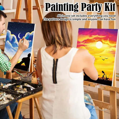 Vista 3 de Nuberlic Paquete de 2 Lienzos Predibujados de 8x10 pulgadas para Pintar para Adultos Kit de Pintar y Beber para Noche de Cita de Parejas Adultas