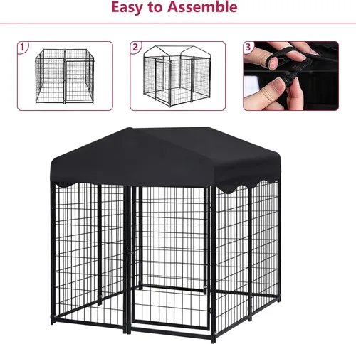 Vista 9 de Perrera para perros en el exterior, 4.5 x 4 x 4 pies, con techo para perros medianos y pequeños, jaula para perros al aire libre con cubierta