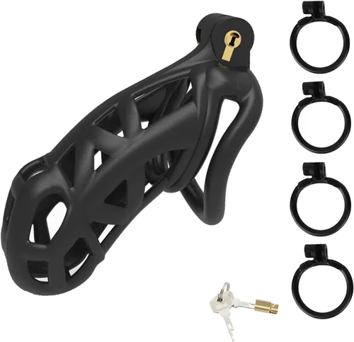 Vista 8 de Chastity Cage - Jaula de castidad para adultos, juguetes sexuales para adultos con 5 anillos activos, dispositivos de castidad para pene