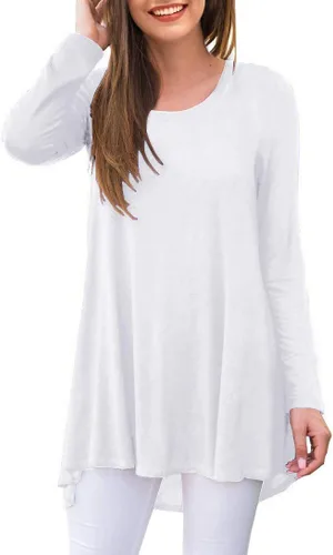 Vista 23 de AWULIFFAN Blusa tipo túnica holgada de manga larga con cuello redondo para mujer