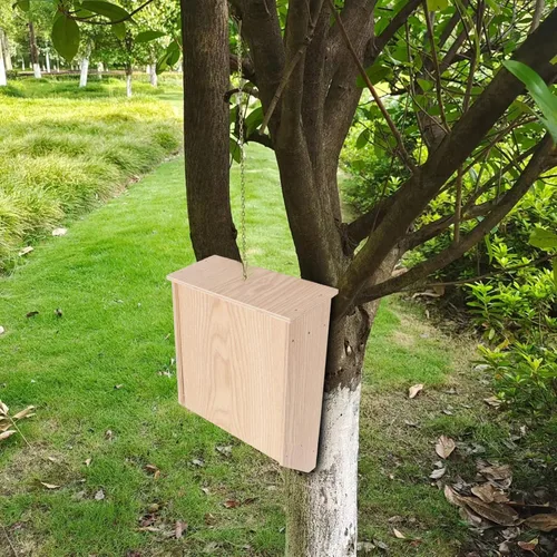 Vista 4 de Casa de murciélagos de madera para patio trasero, jardín, casa de madera antioxidante, caja de murciélagos al aire libre para casa de murciélagos